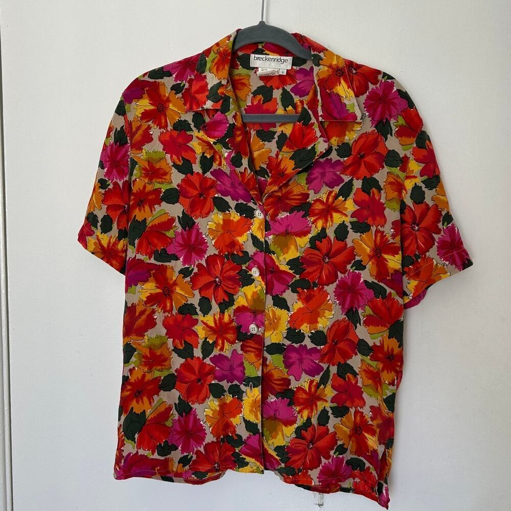Vintage Floral 100% Silk Button-Down Shirt